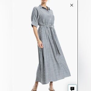 NWT max studio maxi shirt dress sz leg blue/white w pockets belt
